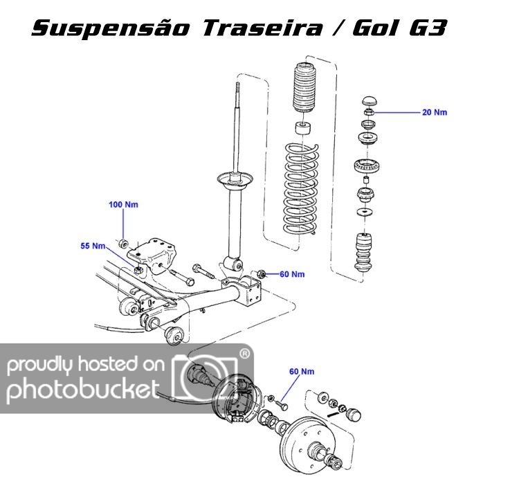 Torques de aperto da suspensão traseira VW Gol G2/G3/G4